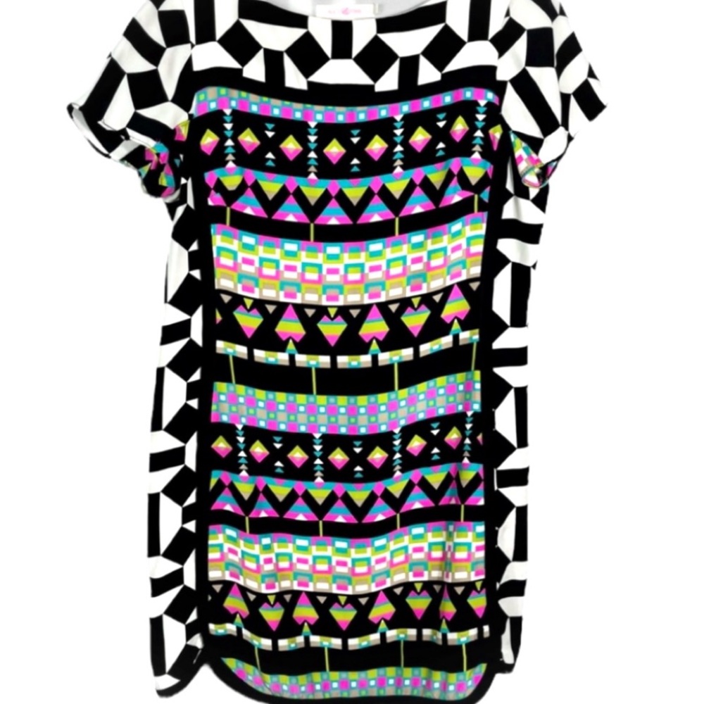 Alice & Trixie Multicolor Neon Black + White Geometric Shift Dress